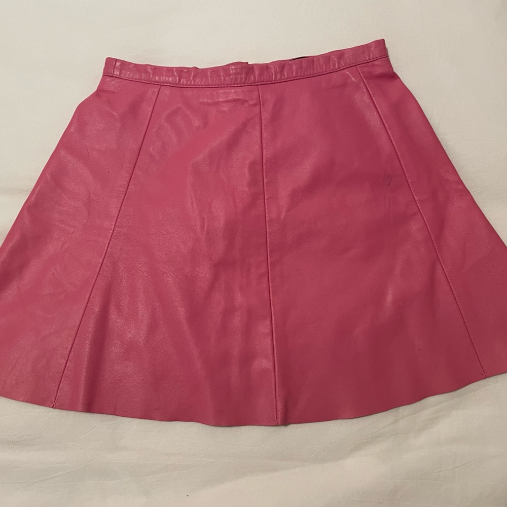 Aqua Barbie pink 100% lamb leather mini skirt